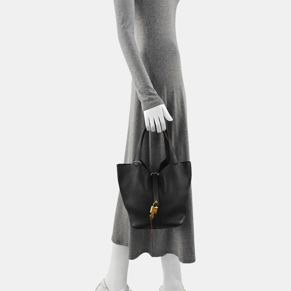 Authenticated pre-owned  Picotin Lock 22 Clemence Black - Bucket Bag at Looply