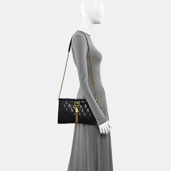 Quilted Lambskin Shoulder Bag Medium Black