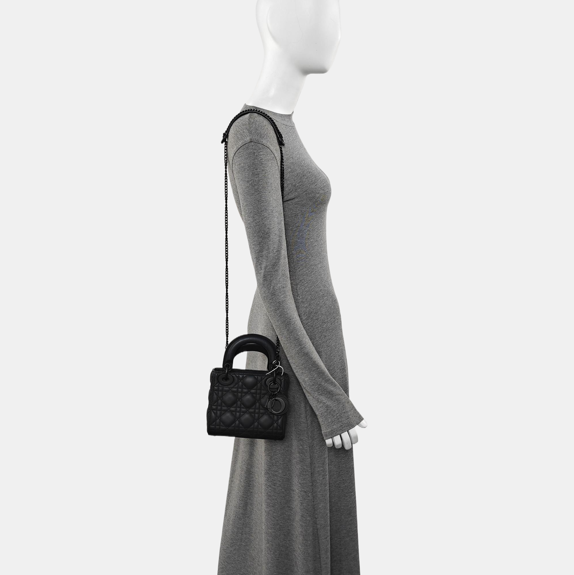 Lady Dior Mini Cannage Calfskin Black