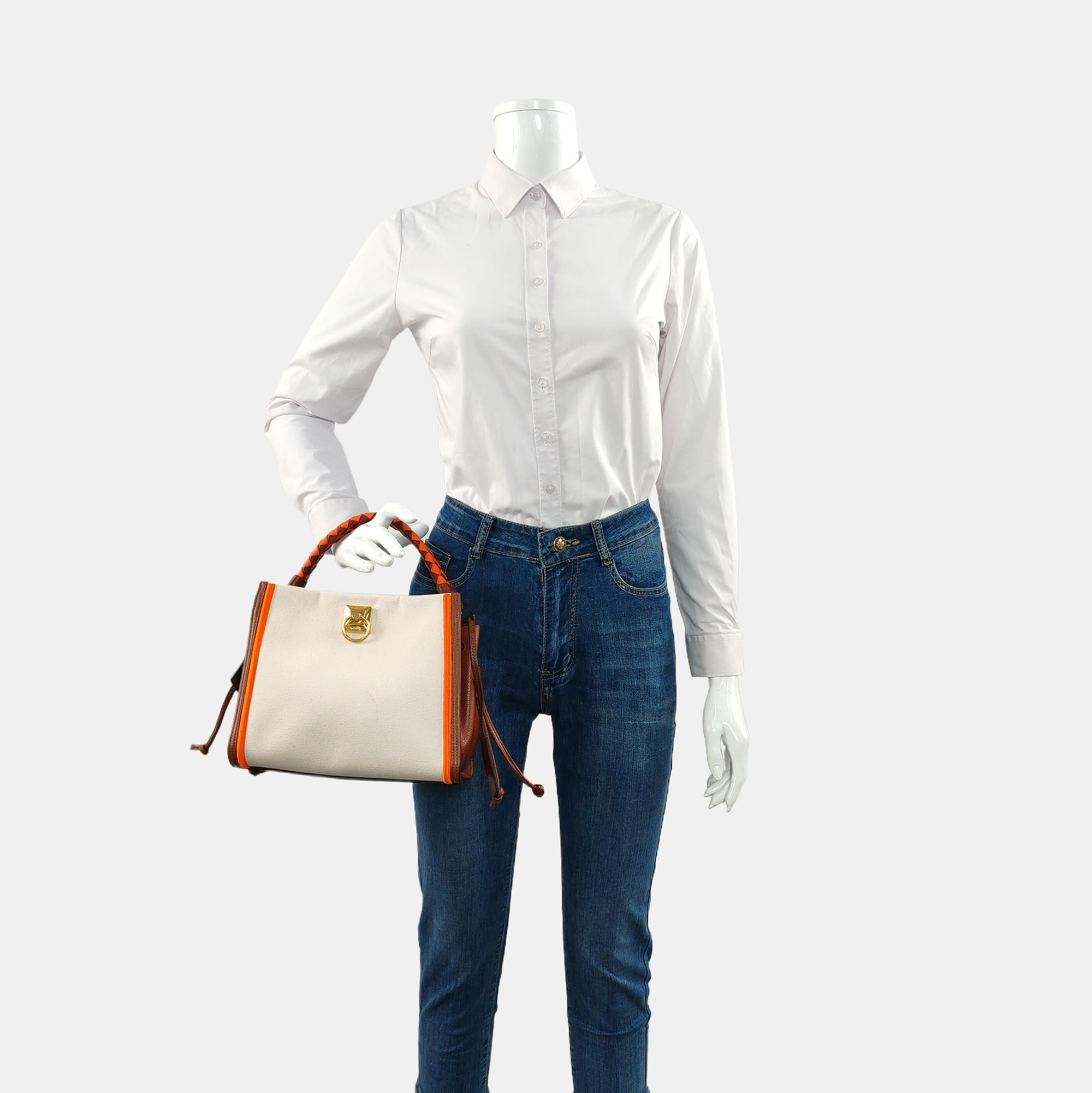 Canvas Top Handle Bag Small White
