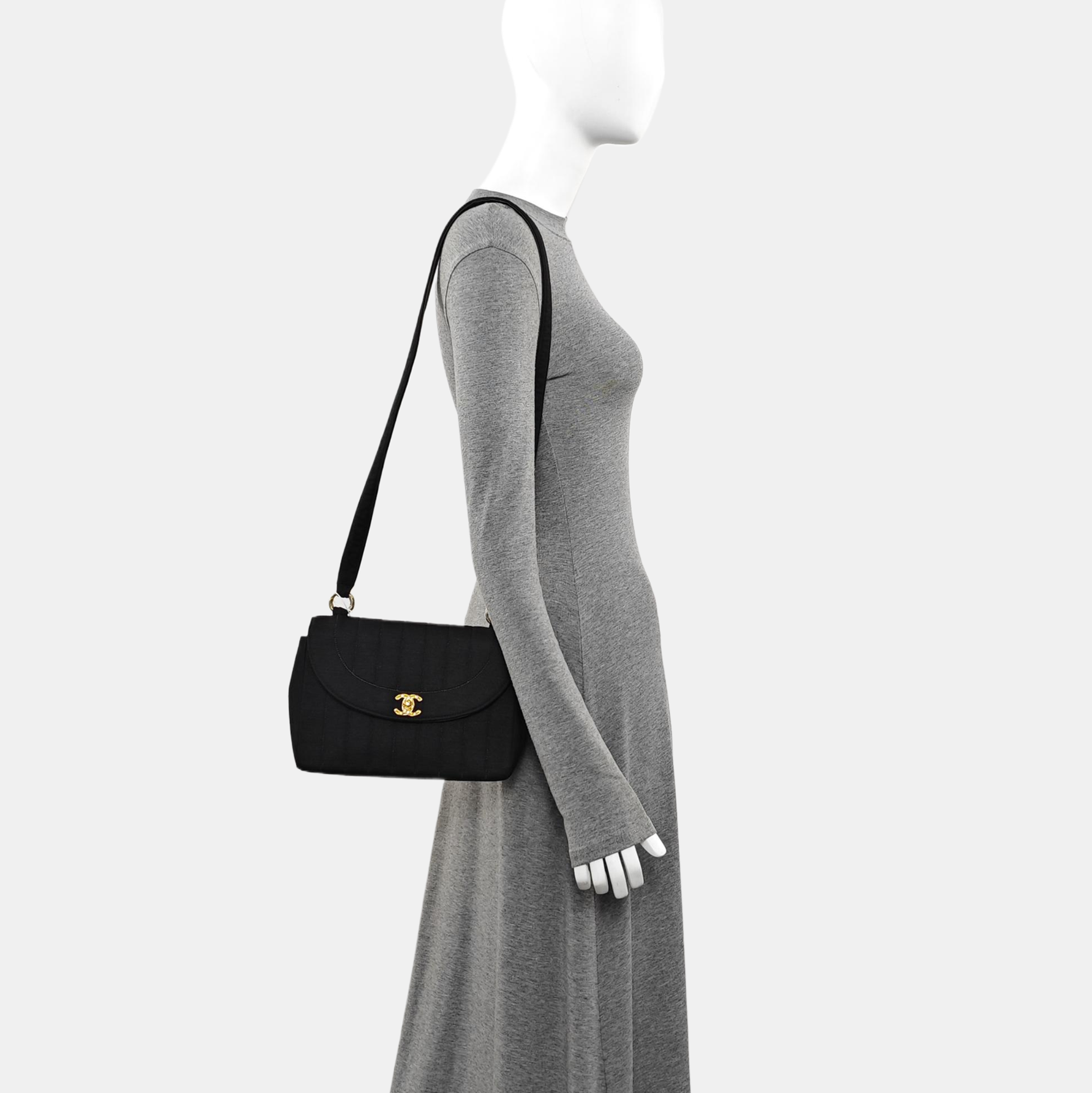 Quilted Fabric Shoulder Bag Black