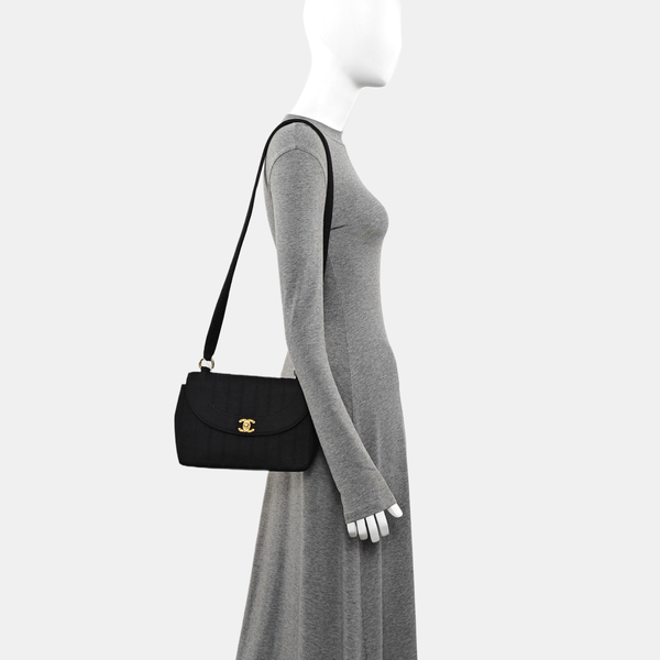Quilted Fabric Shoulder Bag Black
