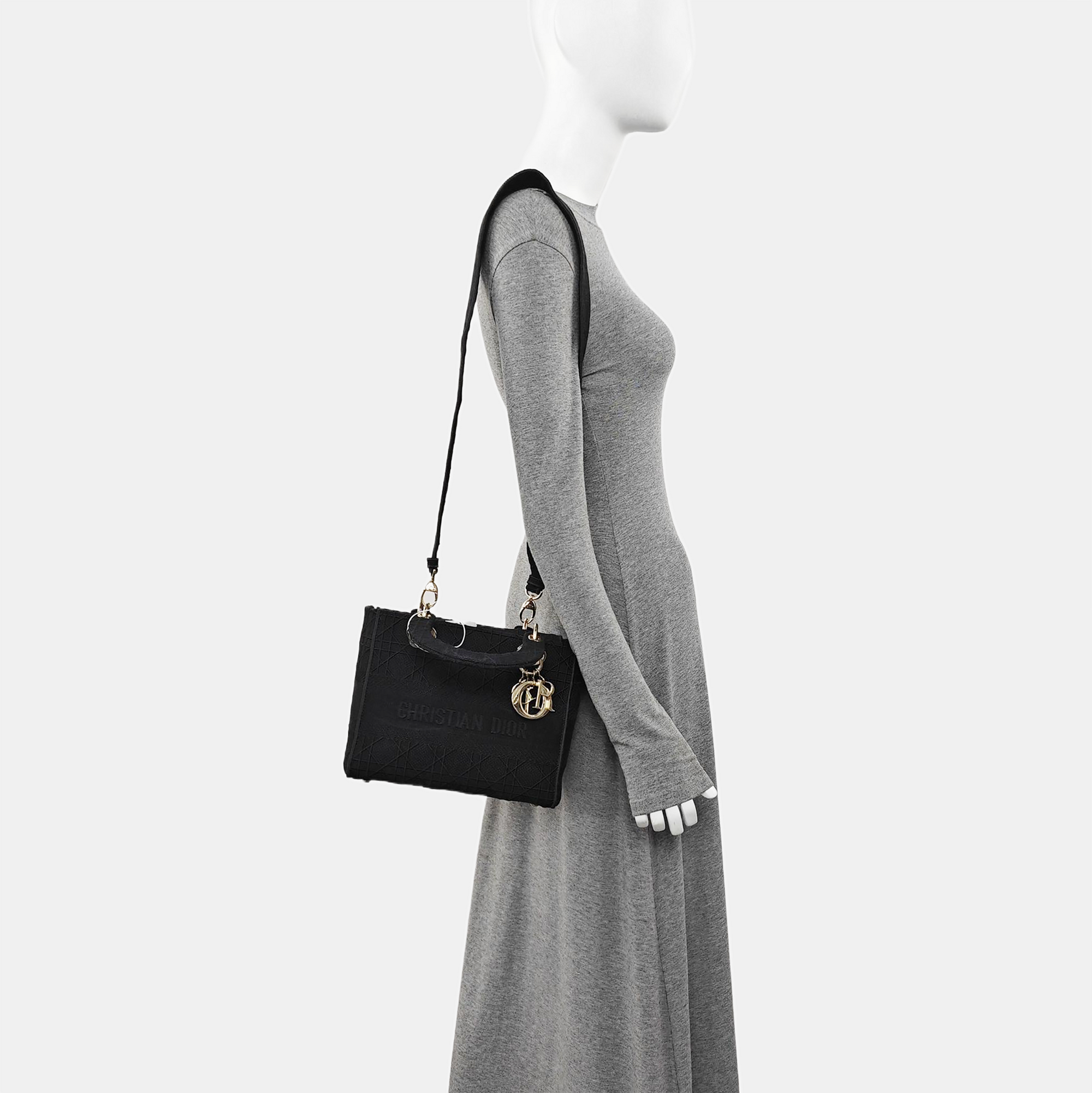 Lady D-Lite Medium Cannage Canvas Black