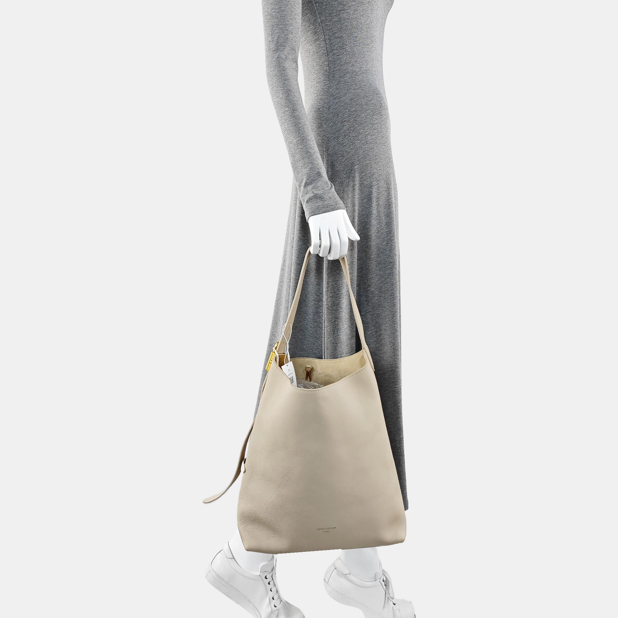 LOW KEY HOBO MM Monogram Calfskin Beige