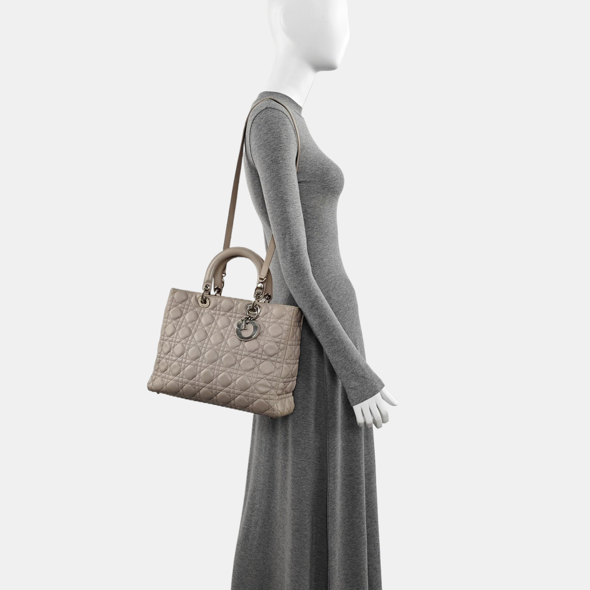 Authenticated pre-owned  Lady Dior Large Cannage Lambskin Gray - Tote Bag at Looply