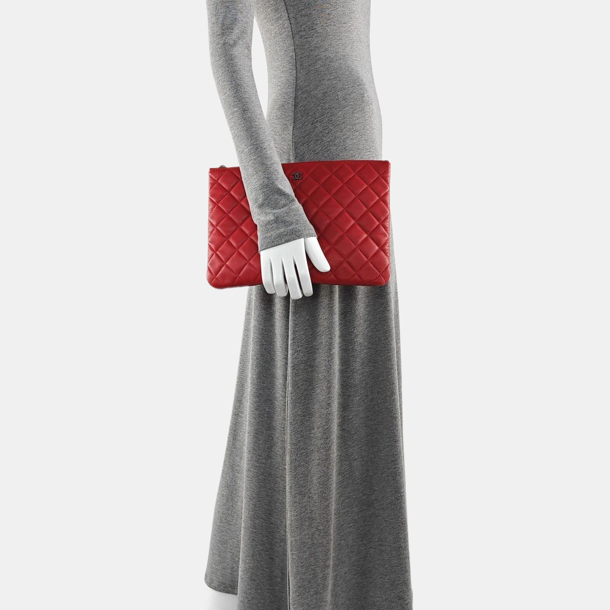 Quilted Lambskin Clutch Red