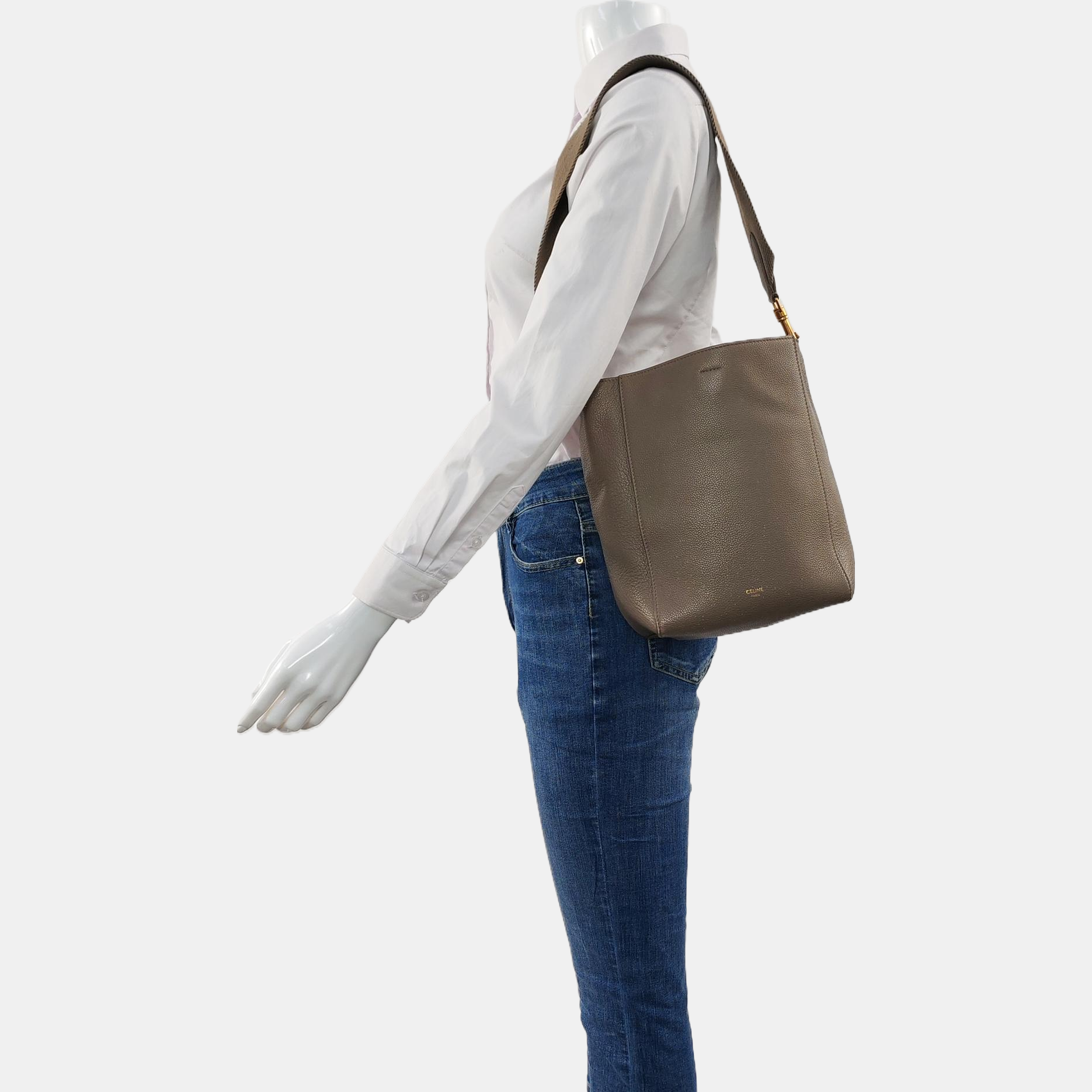 Authenticated pre-owned  SANGLE Small Calfskin Gray - Bucket Bag at Looply