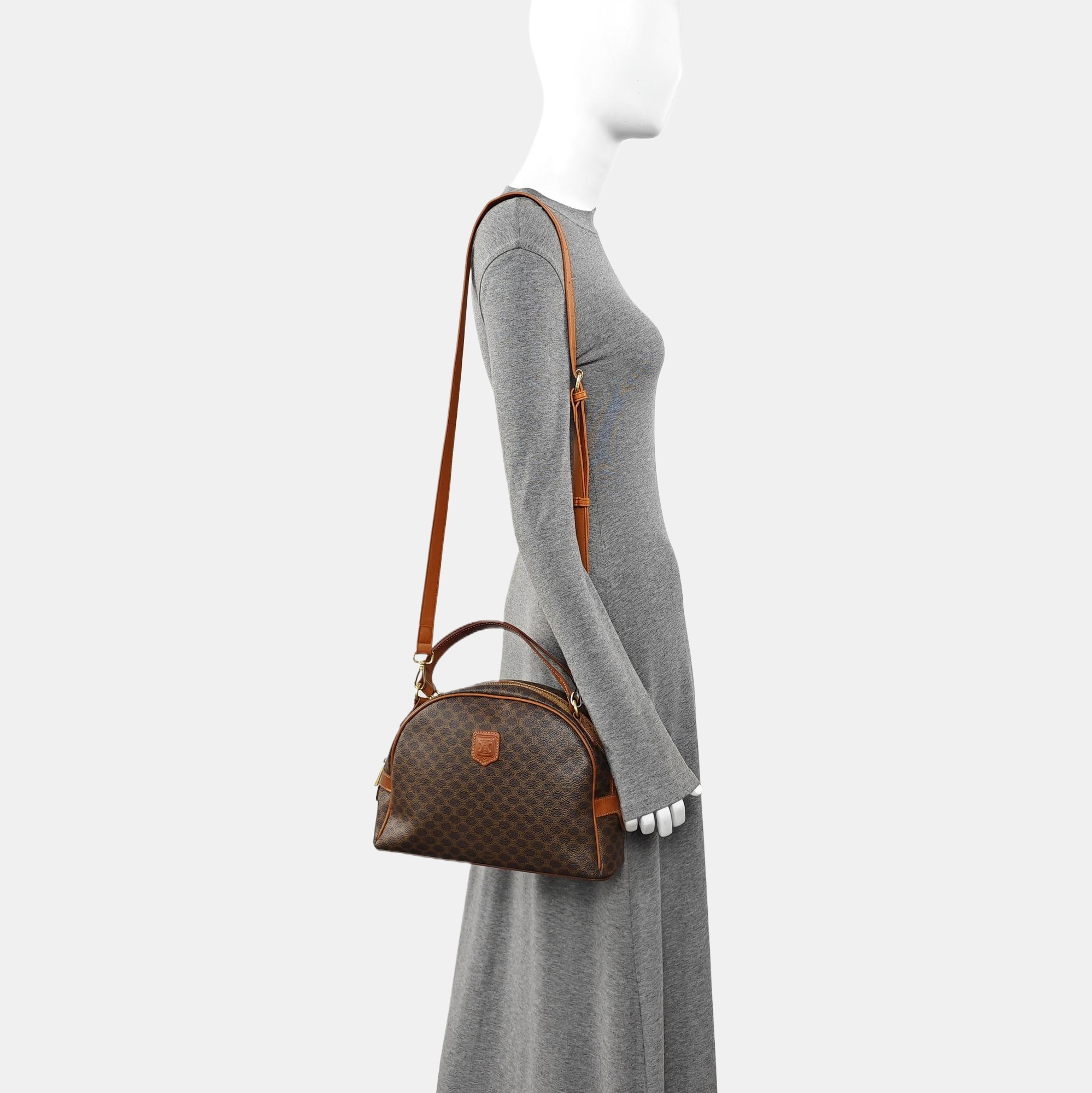 Coated Canvas Top Handle Bag Brown