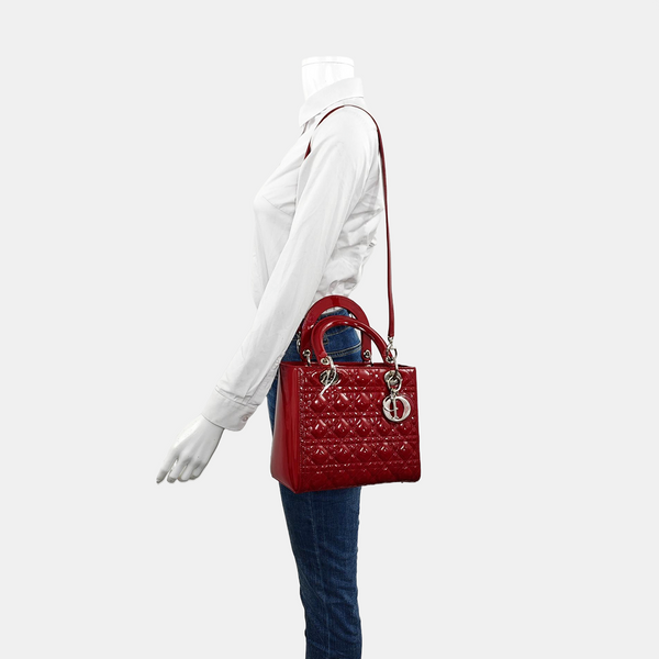 Lady Dior Medium Cannage Patent Leather Red