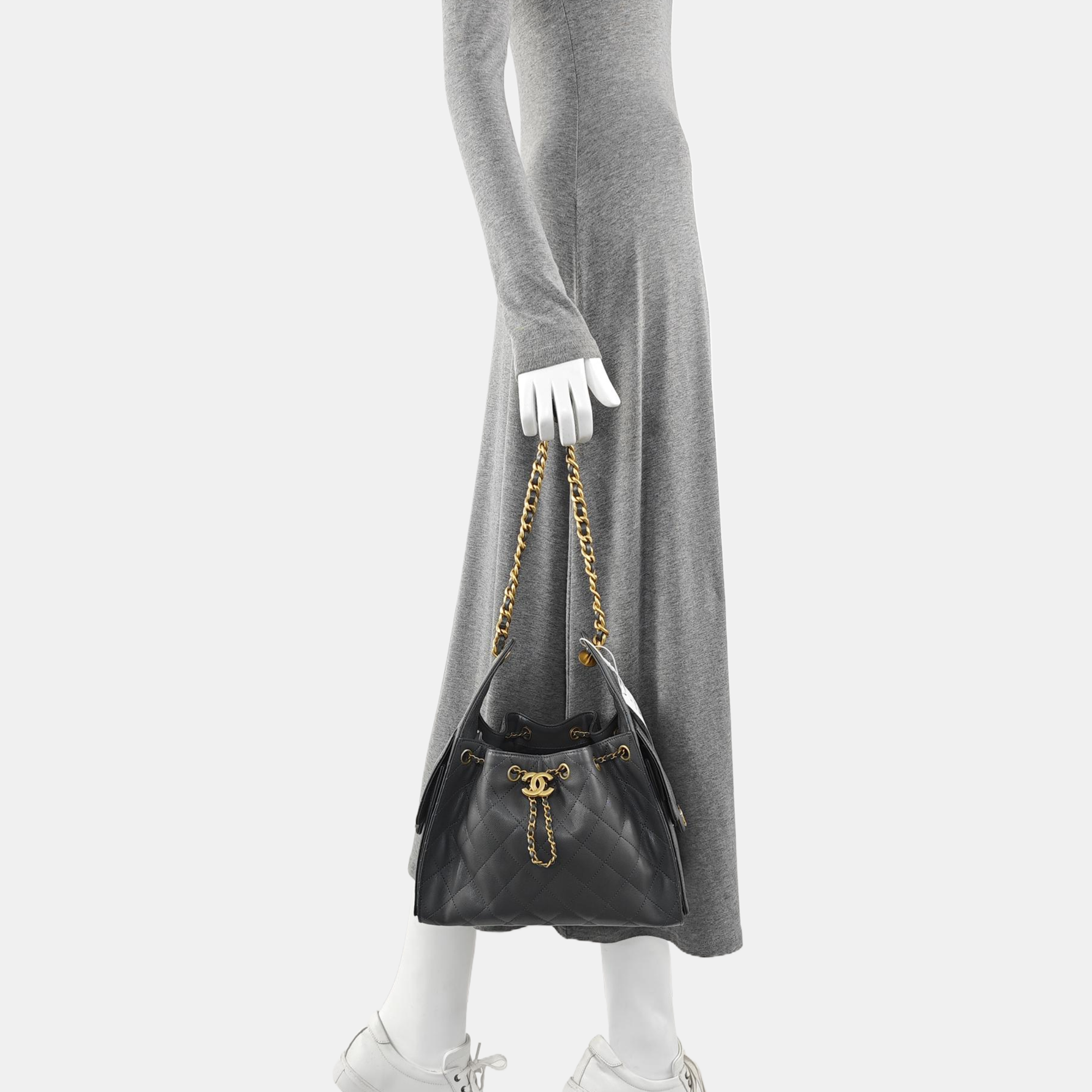 CHANEL 25 Small Quilted Grained Calfskin Gray