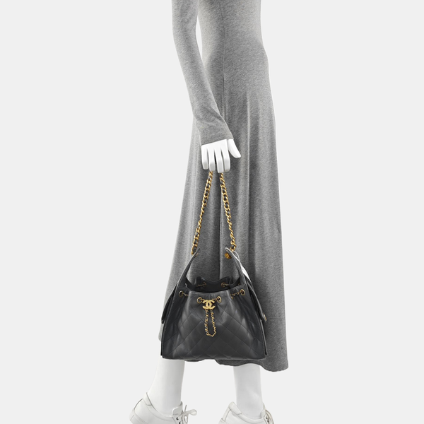 CHANEL 25 Small Quilted Grained Calfskin Gray