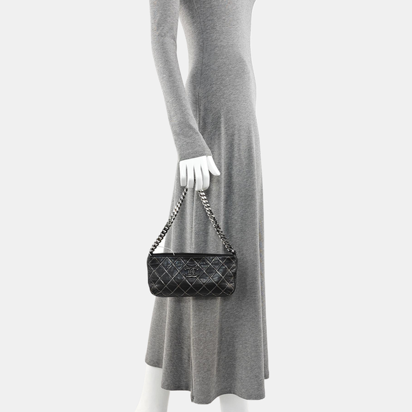 Quilted Lambskin Top Handle Bag Black
