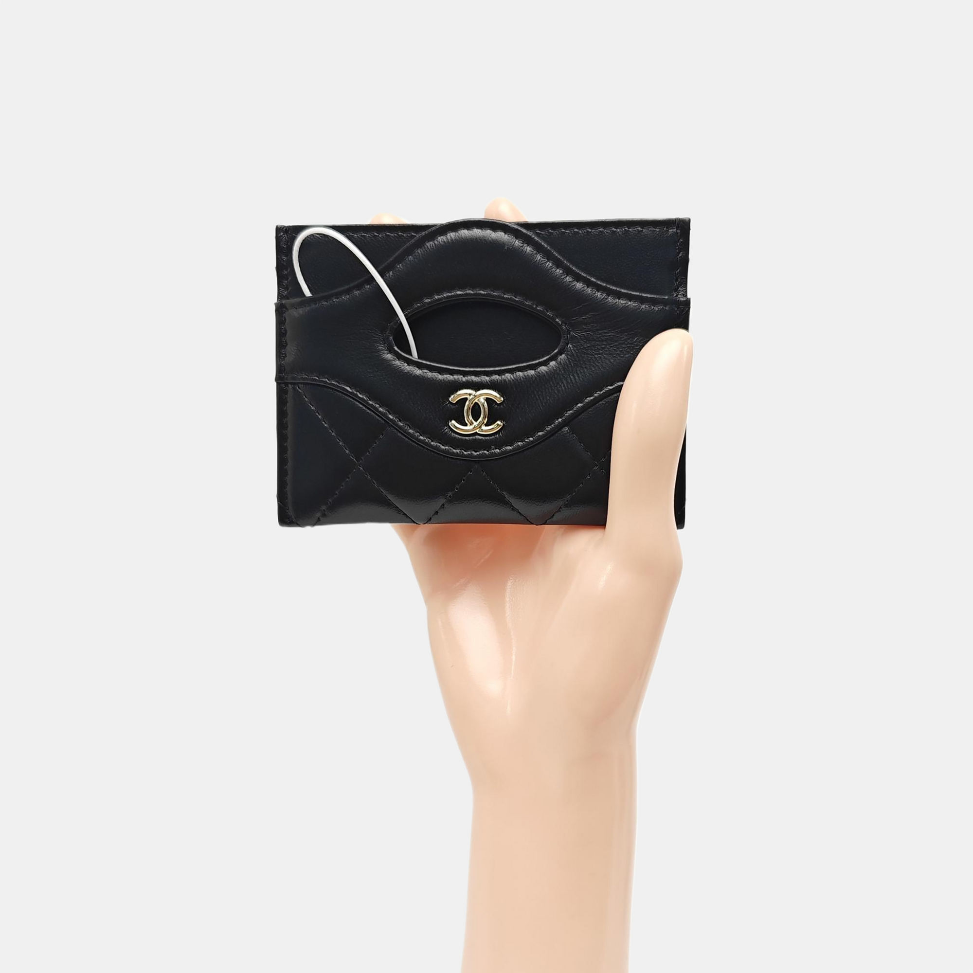 Quilted Lambskin Card Holder Black