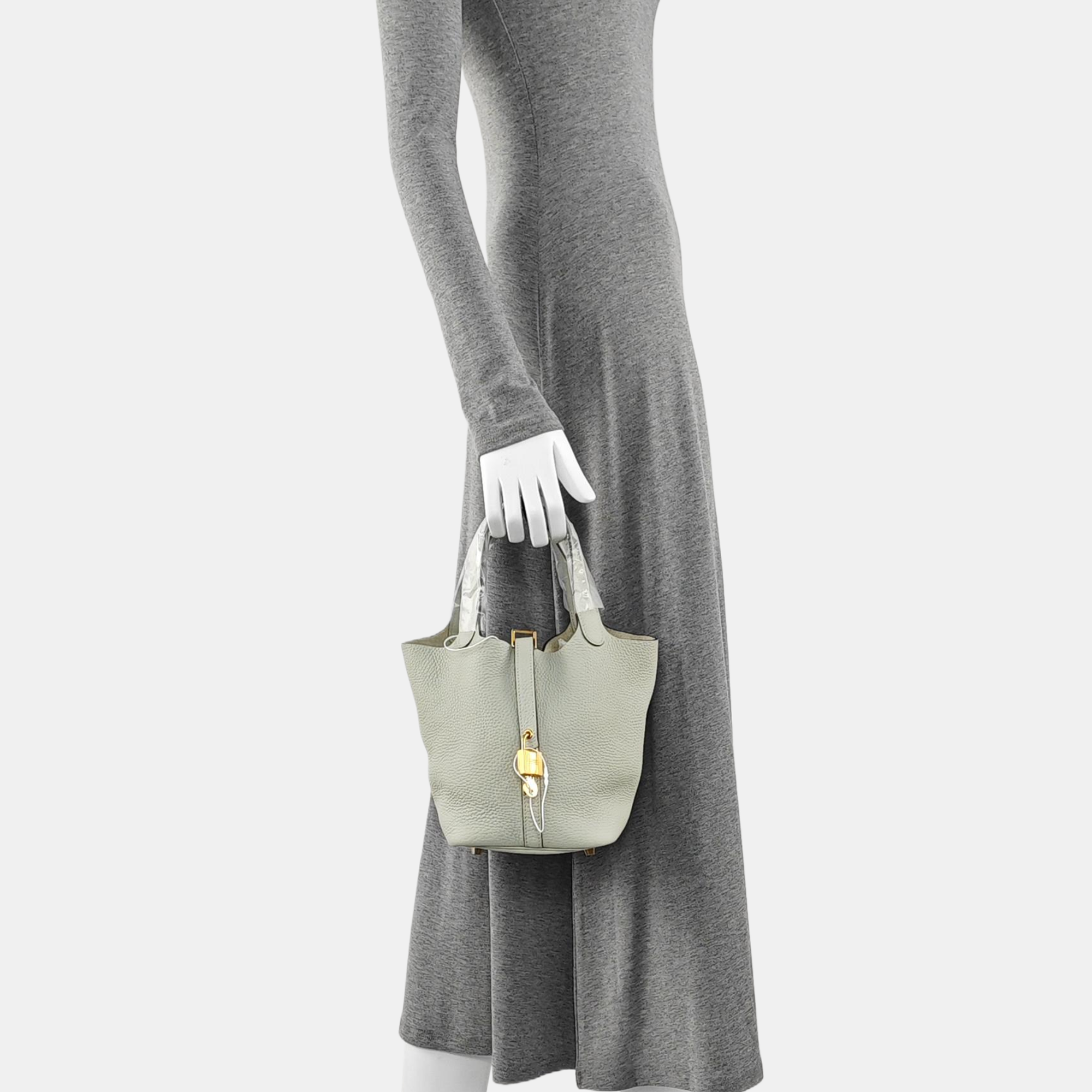 Authenticated pre-owned  Picotin Lock 18 Clemence Gray - Bucket Bag at Looply