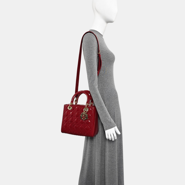 Lady Dior Medium Cannage Patent Leather Red