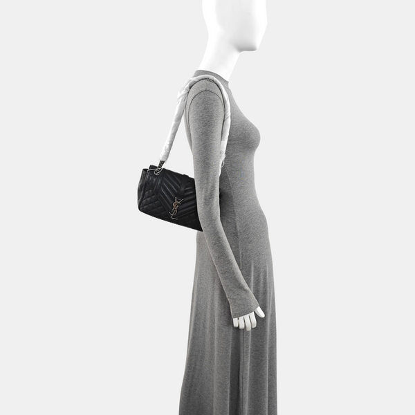 Chevron Lambskin Shoulder Bag Black