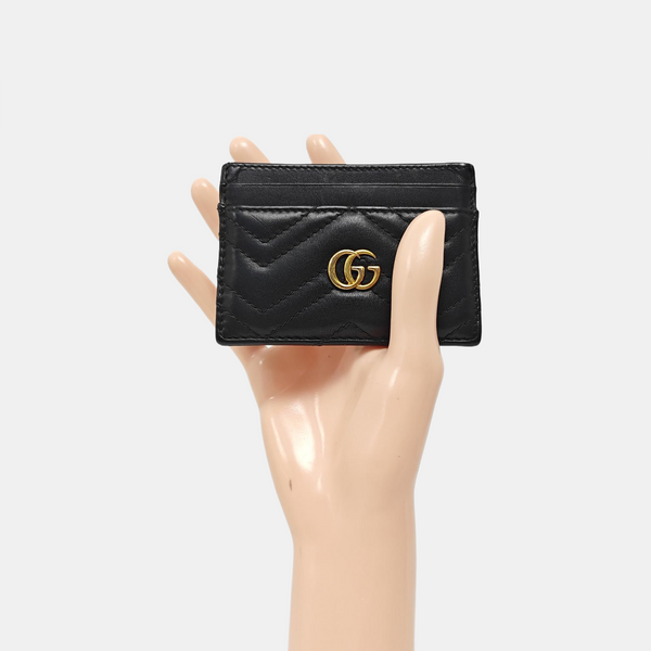 GG Marmont Mini Quilted Calfskin Black Card Holder