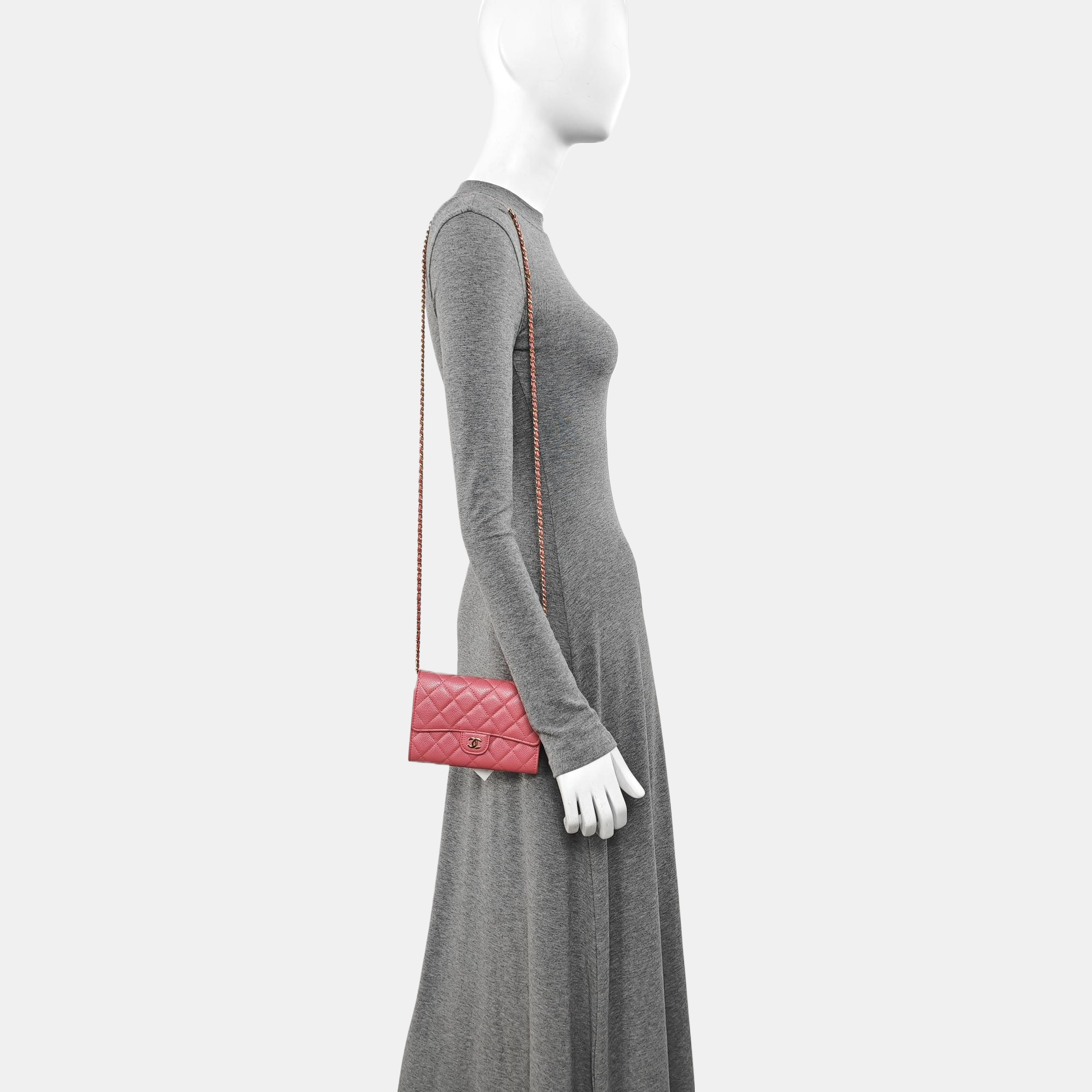 Quilted Grained Calfskin Shoulder Bag Pink