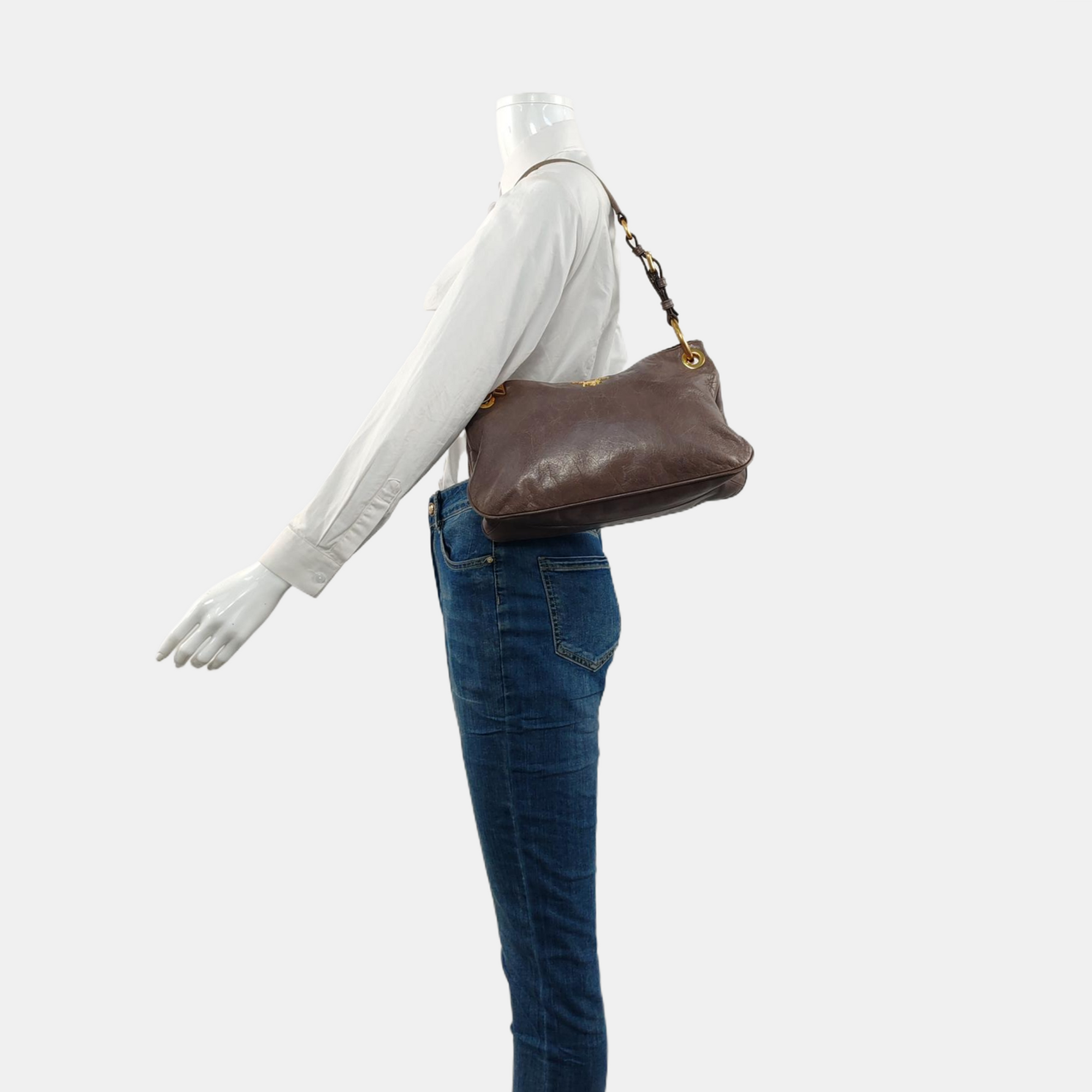 Calfskin Top Handle Bag Gray