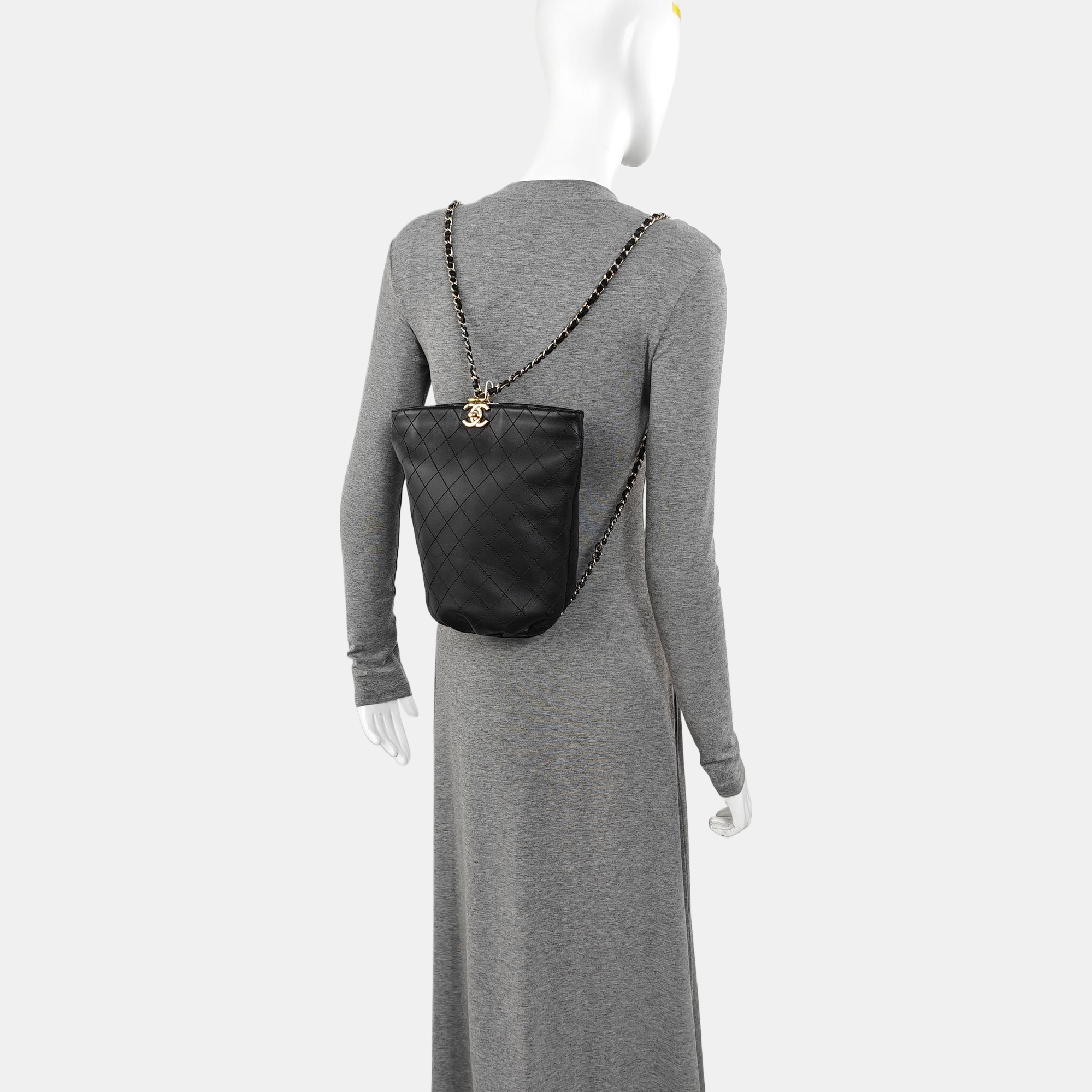 Quilted Calfskin Bucket Bag Black