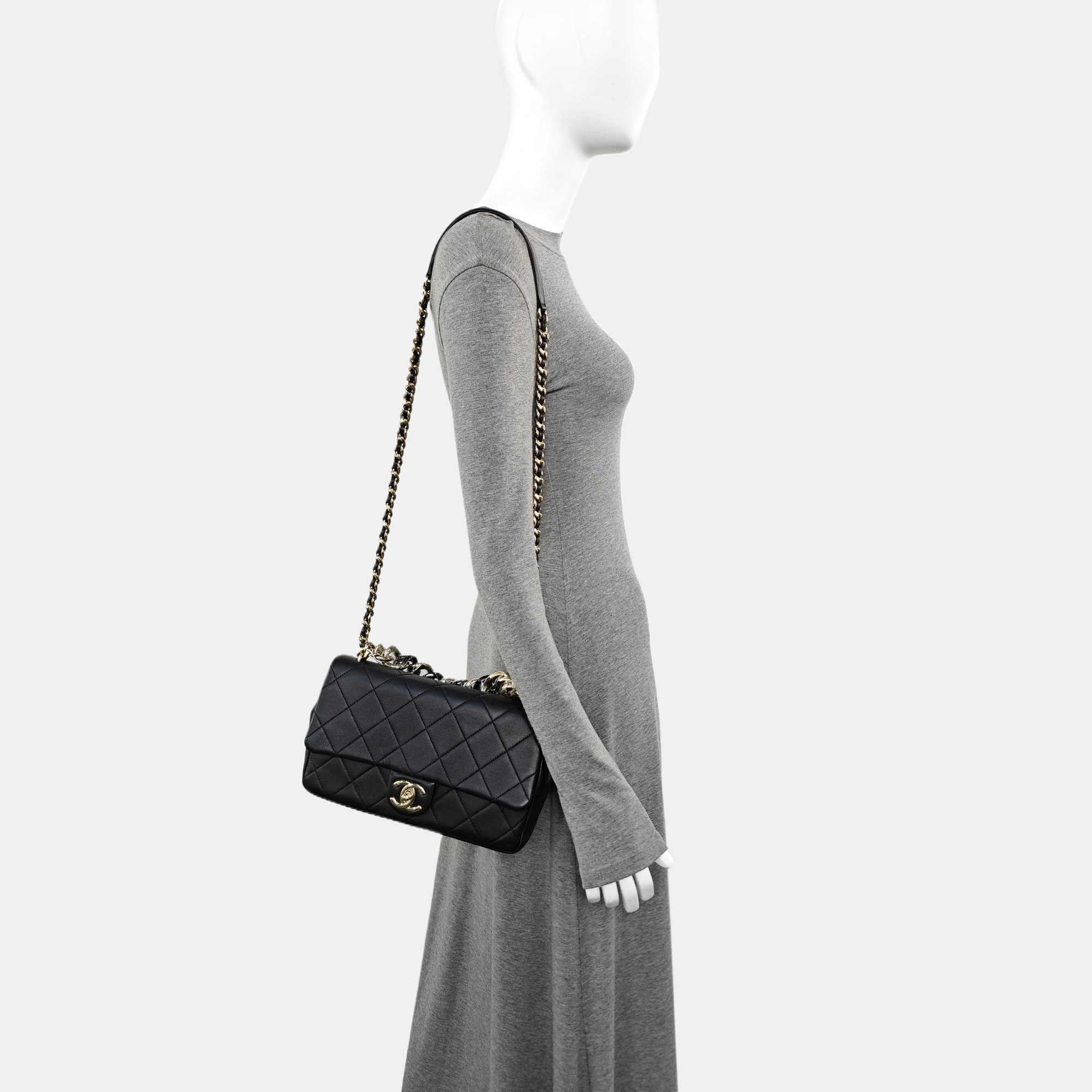 Quilted Lambskin Shoulder Bag Black