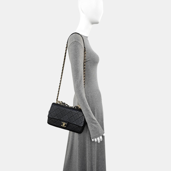 Quilted Lambskin Shoulder Bag Black