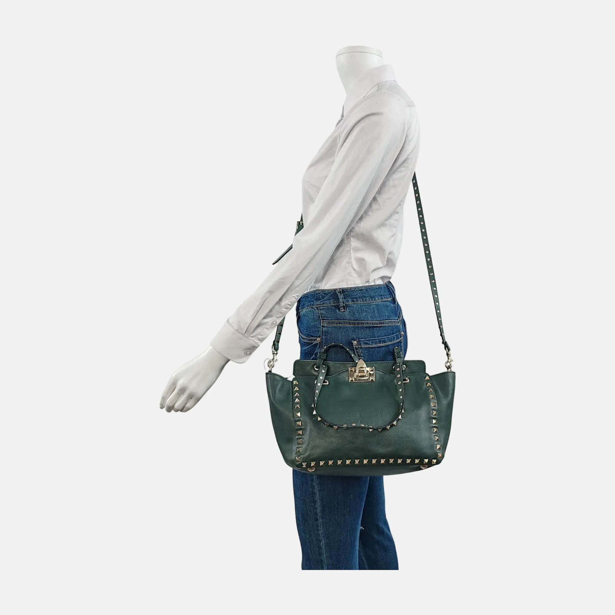 Authenticated pre-owned  Rockstud Small Calfskin Green - Tote Bag at Looply