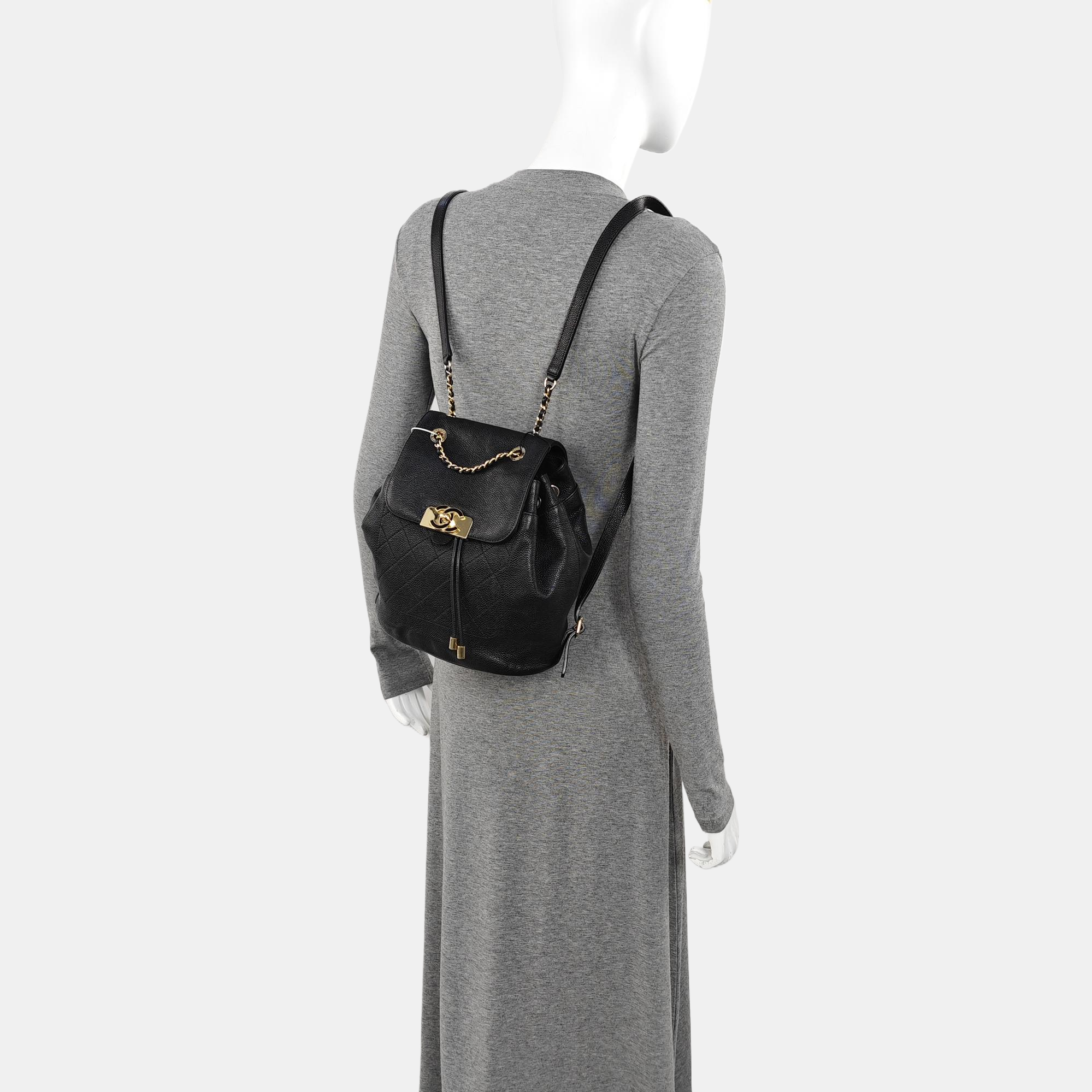 Quilted Grained Calfskin Backpack Black