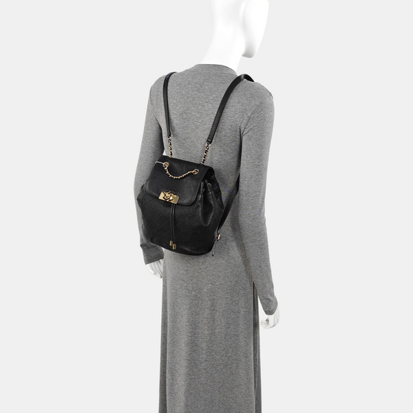 Quilted Grained Calfskin Backpack Black