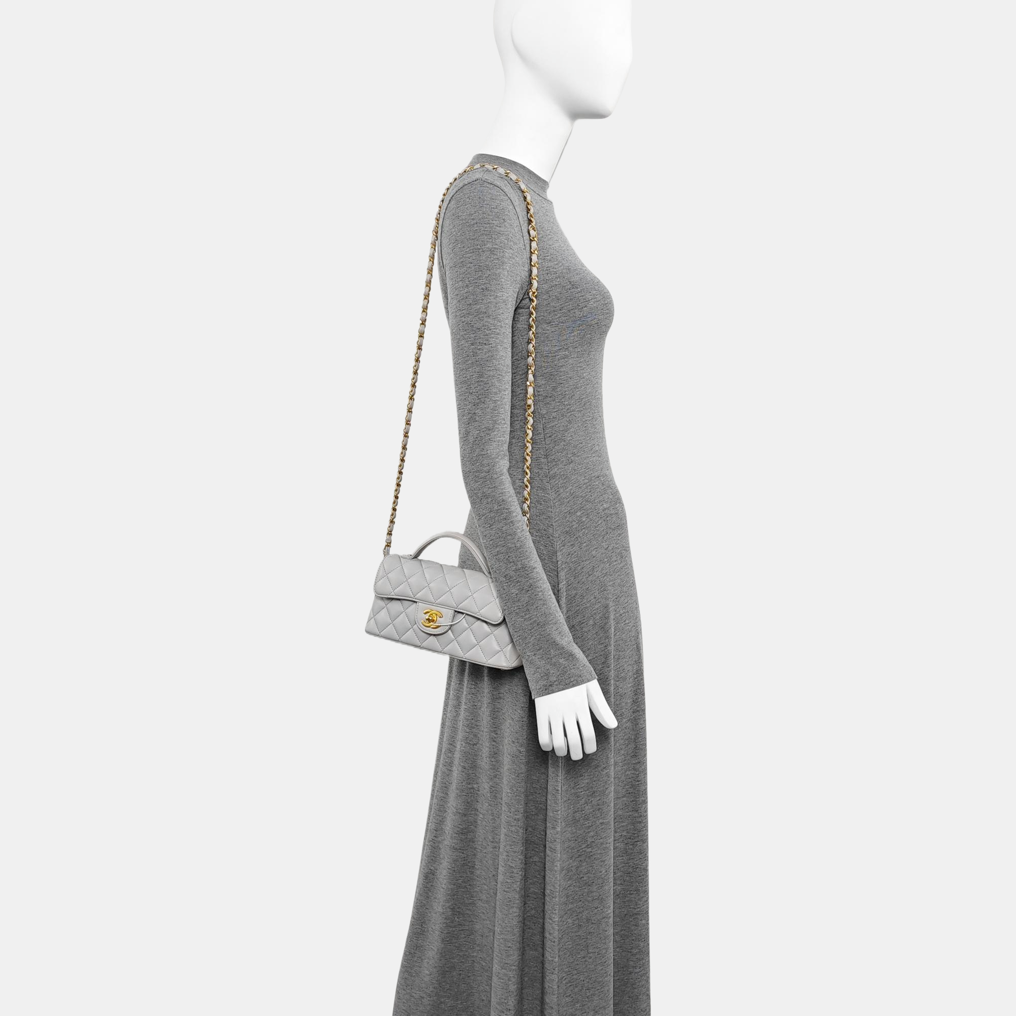 Quilted Calfskin Shoulder Bag Gray