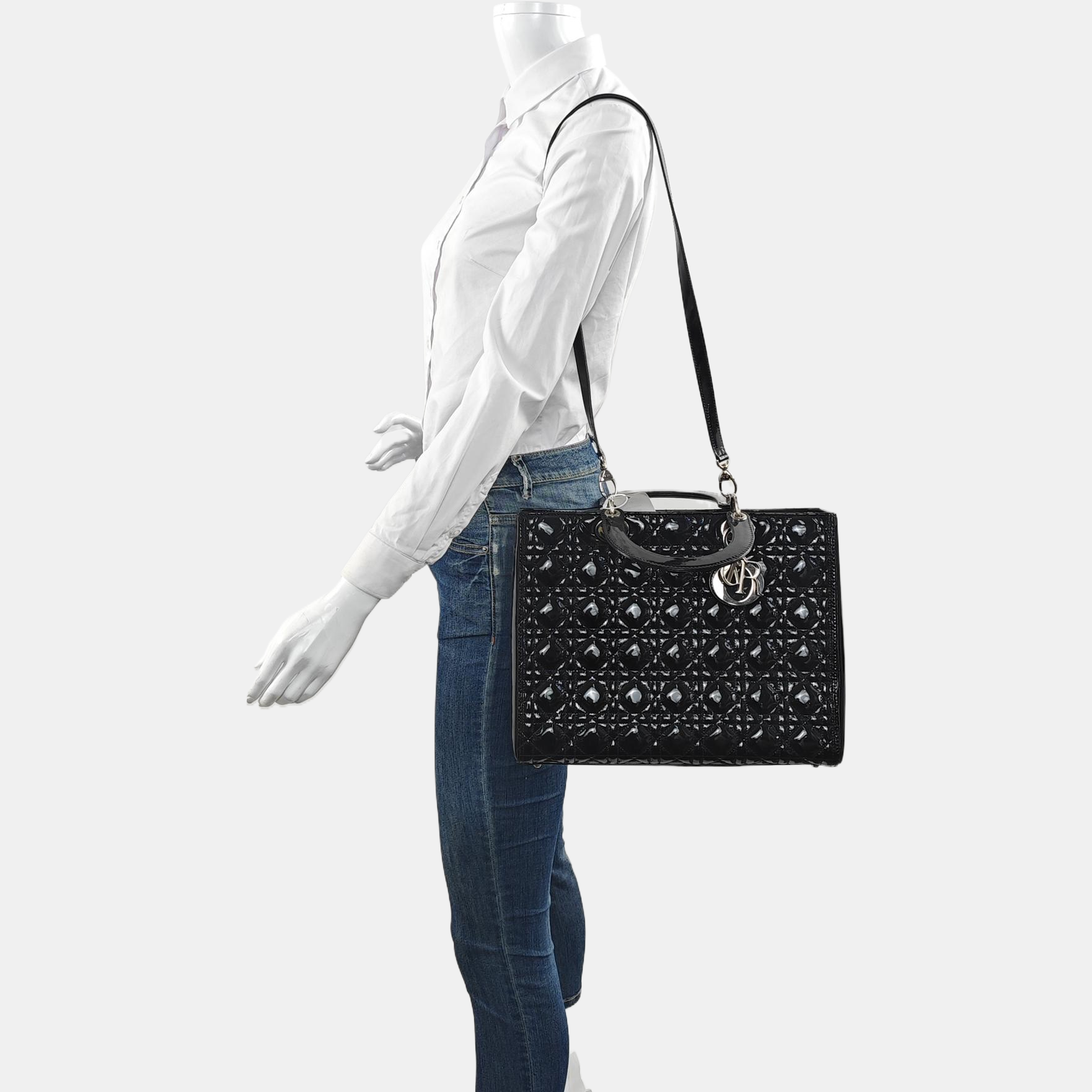 Lady Dior Large Cannage Patent Leather Black