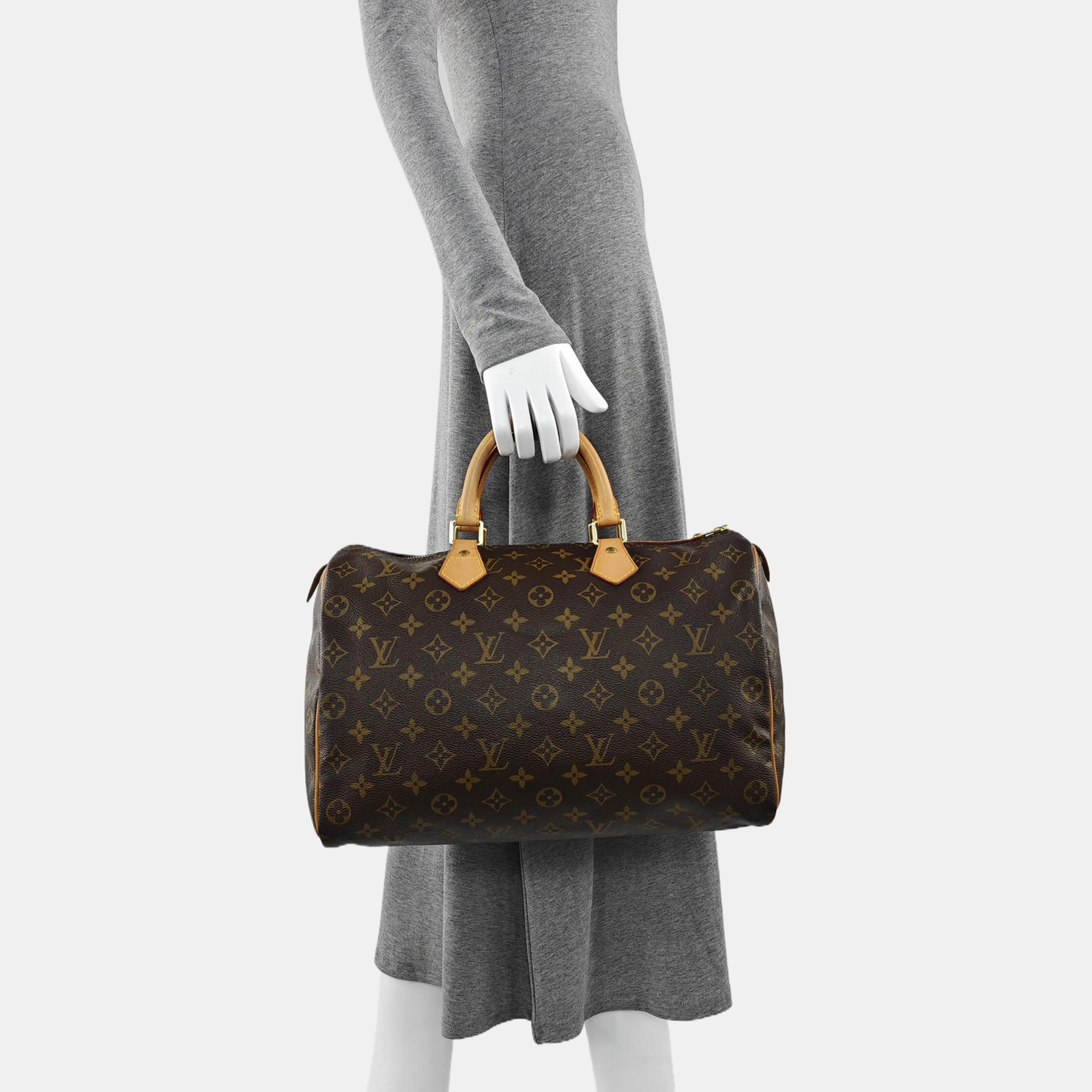 Authenticated pre-owned  SPEEDY 35 Monogram Coated Canvas Brown - Top Handle Bag at Looply