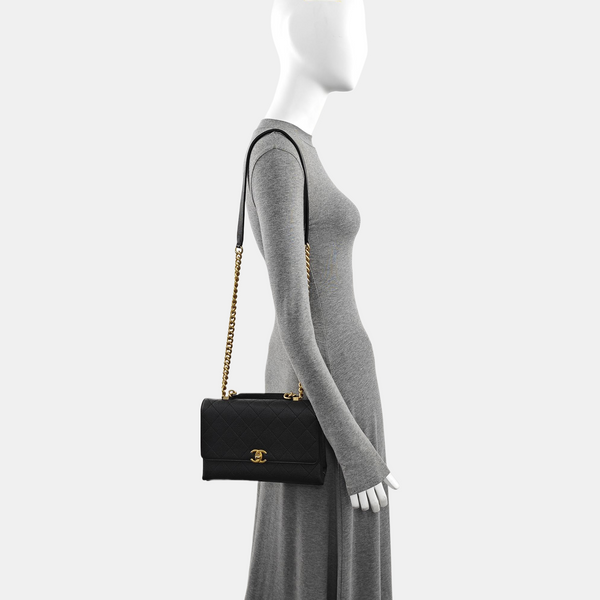 Quilted Grained Calfskin Shoulder Bag Black