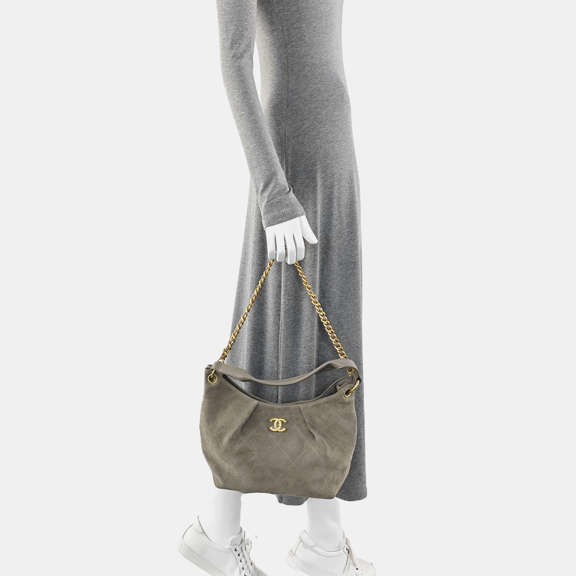 HOBO Large Quilted Suede Gray