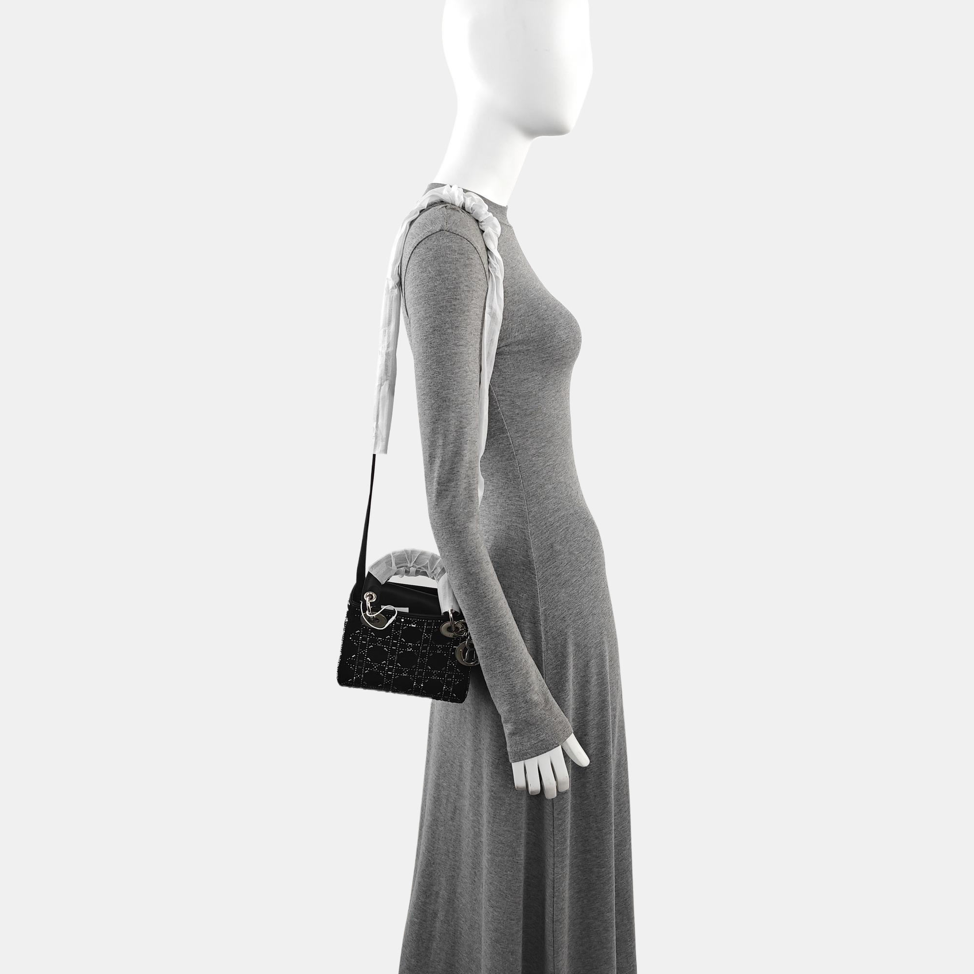 Lady Dior Mini Cannage Silk Satin Black