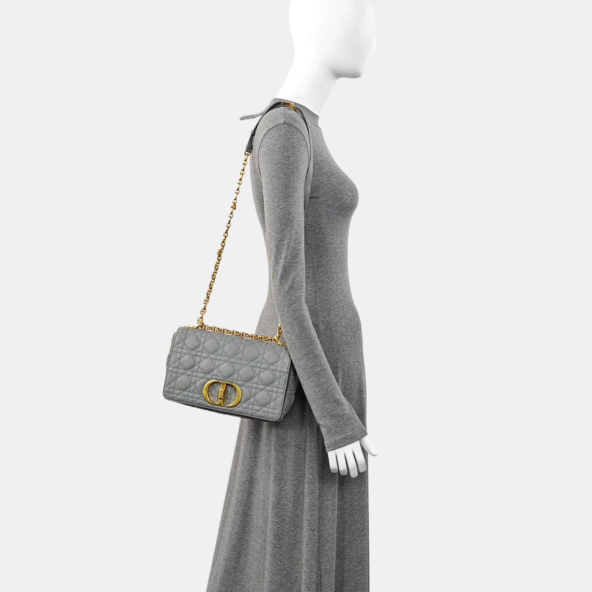 Dior Caro Medium Cannage Calfskin Gray