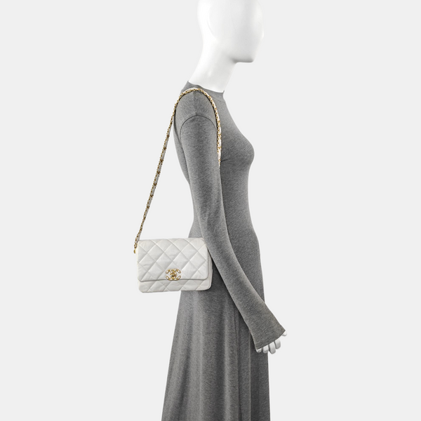 CHANEL 19 Small Quilted Calfskin White