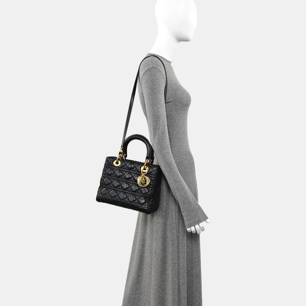 Lady Dior Medium Cannage Lambskin Black