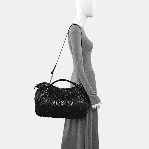 Quilted Patent Leather Tote Bag Black
