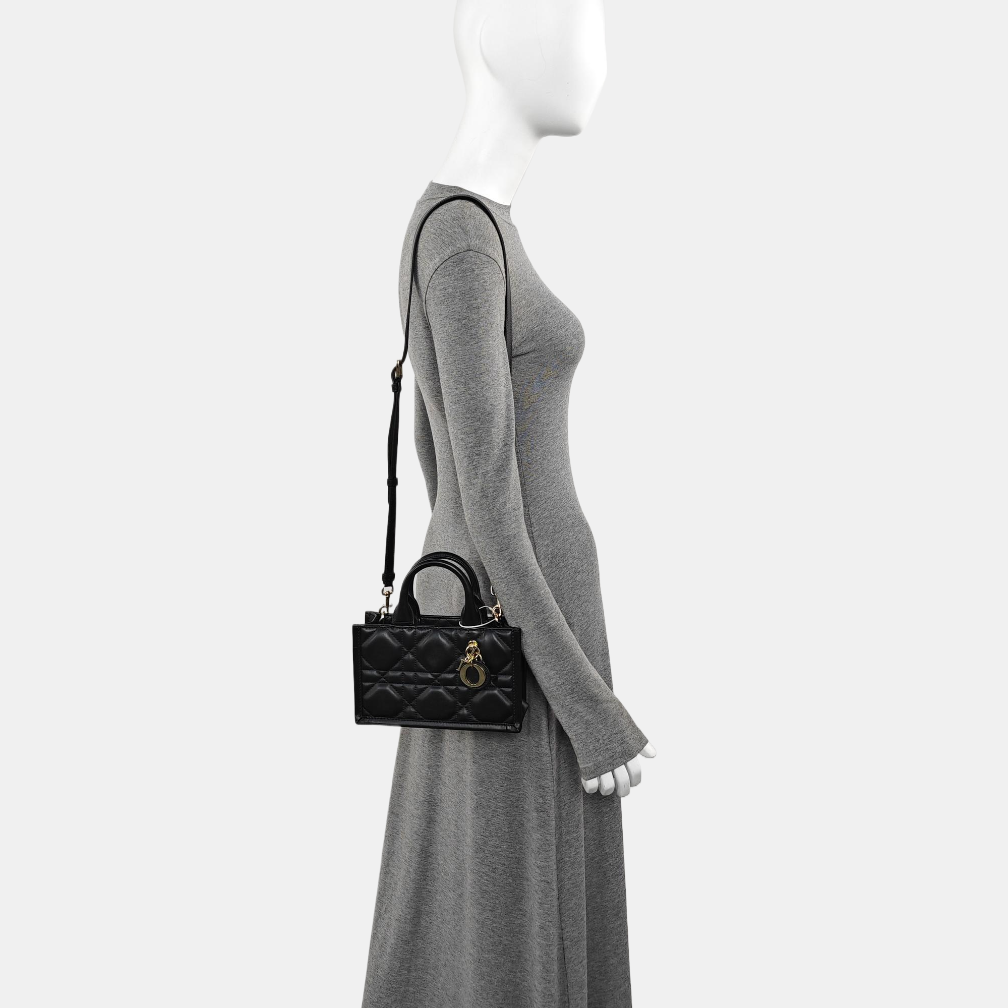 Lady D-Joy Mini Cannage Calfskin Black