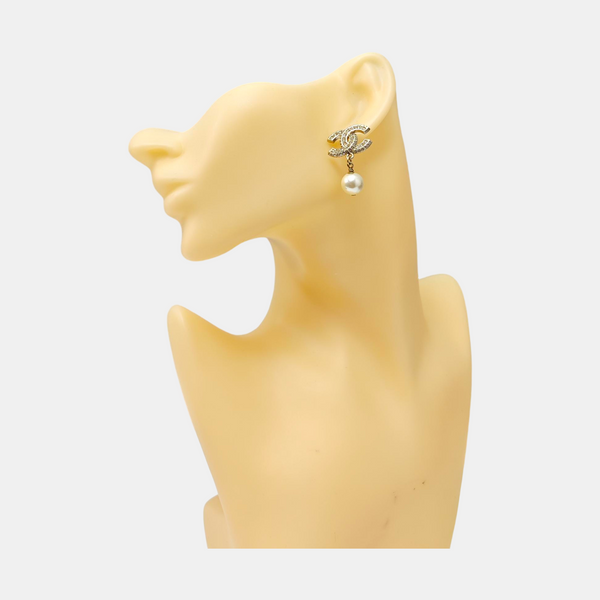 CC Logo Metal Gold Stud Earrings