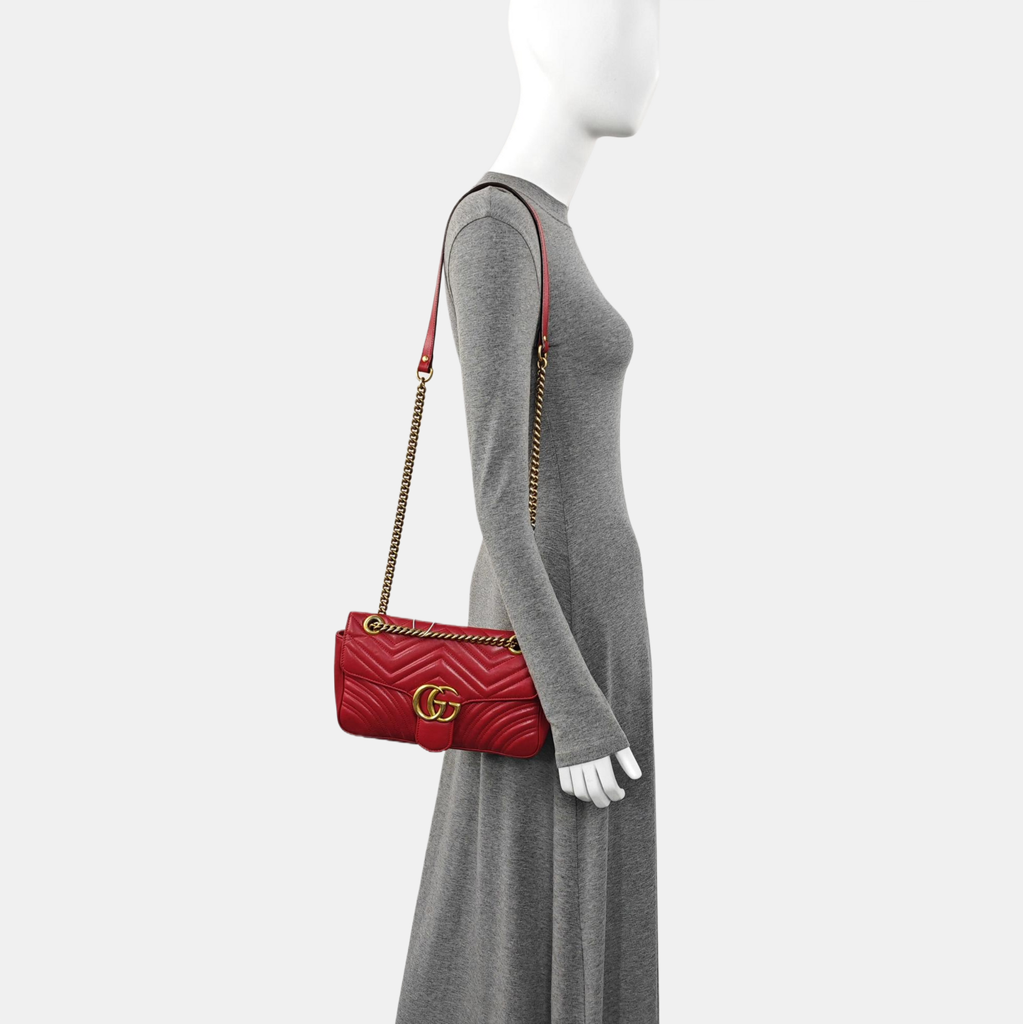 GG Marmont Medium Quilted Calfskin Red