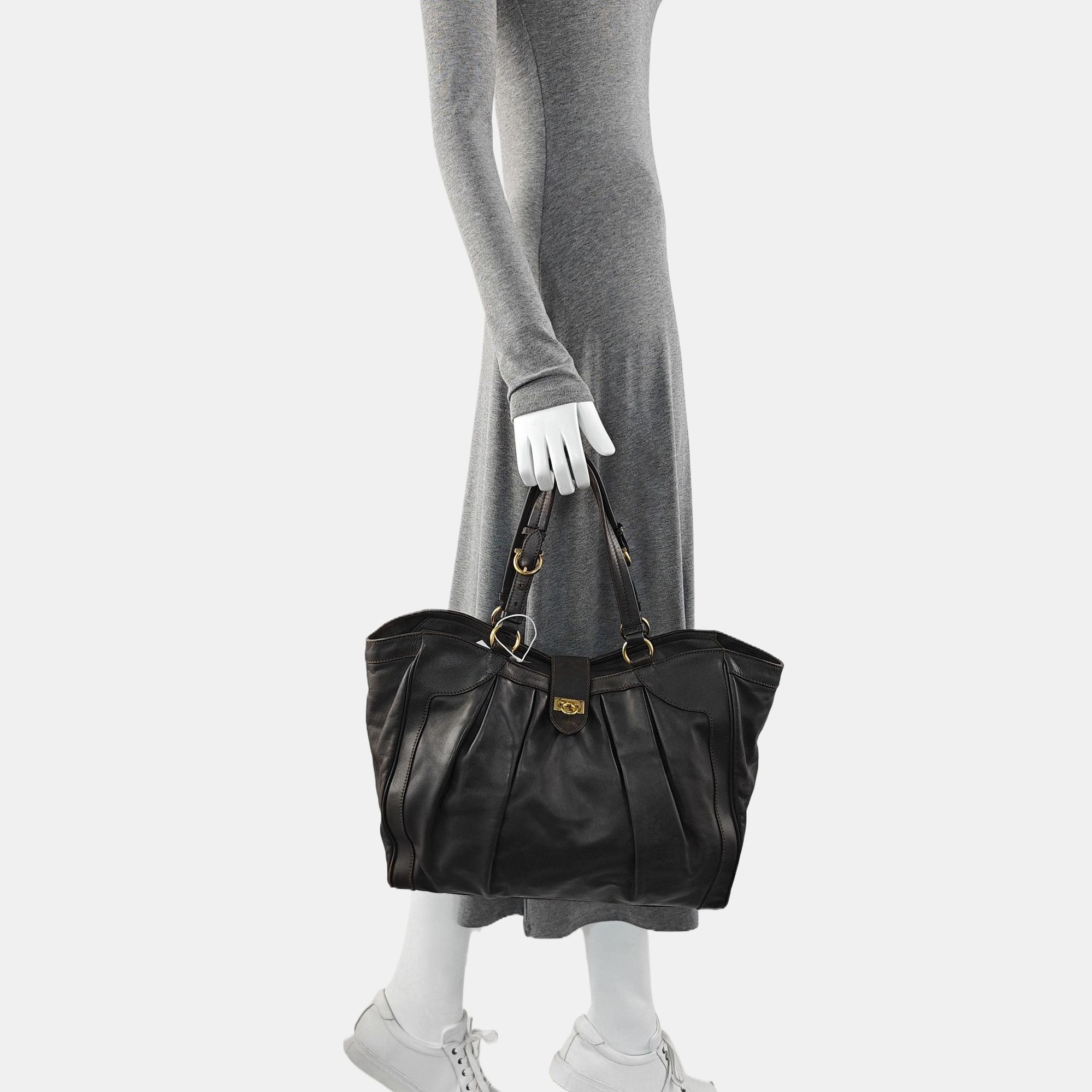 Calfskin Top Handle Bag Brown