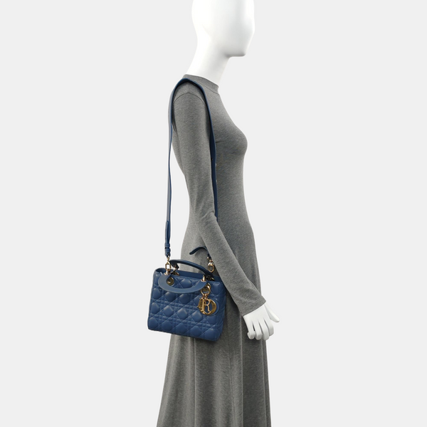 Lady Dior Small Cannage Lambskin Blue