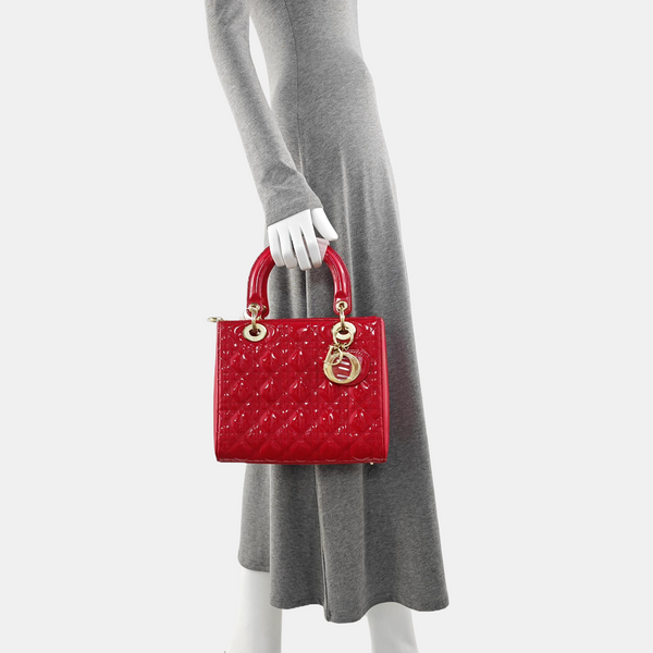 Lady Dior Medium Cannage Patent Leather Red