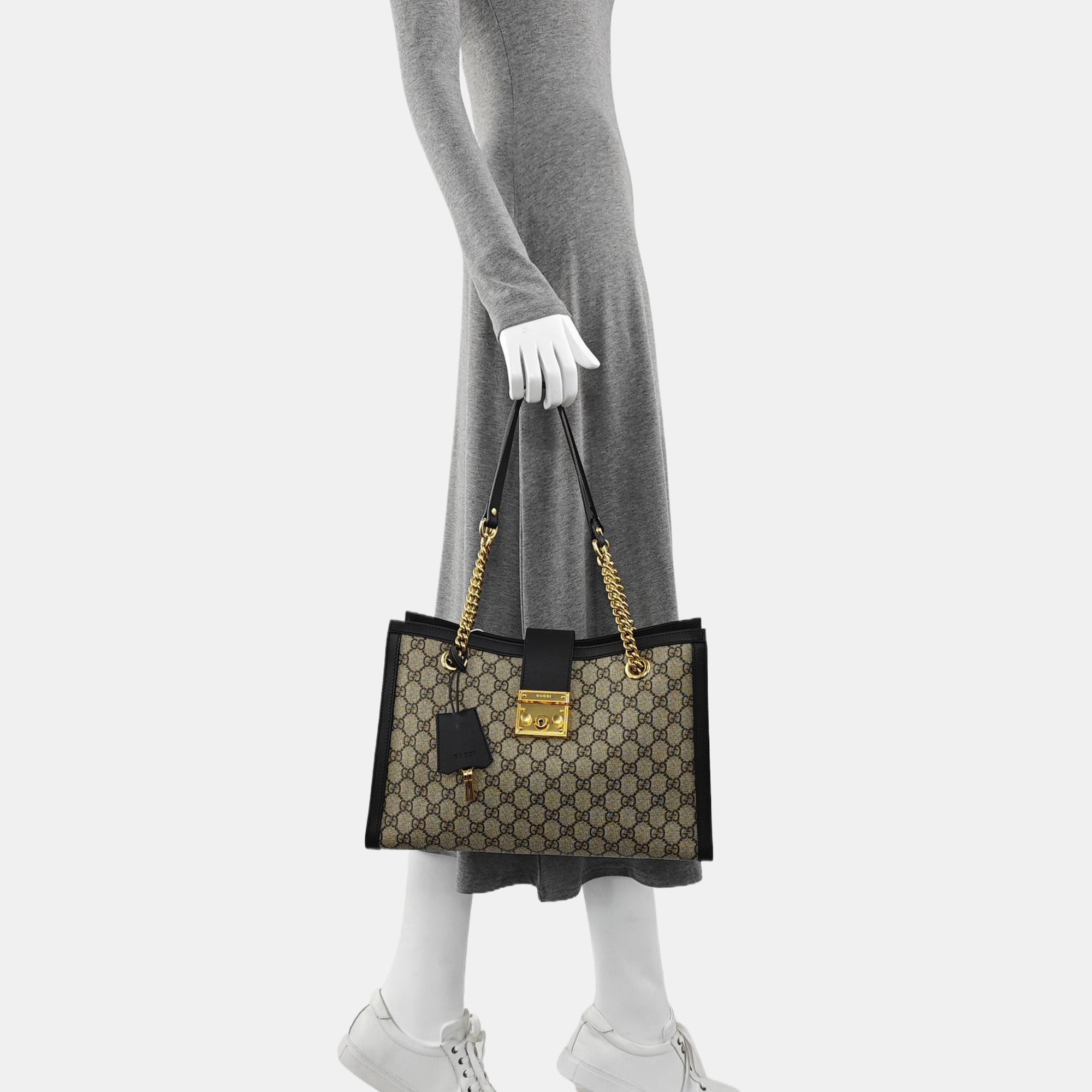 Padlock Medium Monogram Coated Canvas Beige