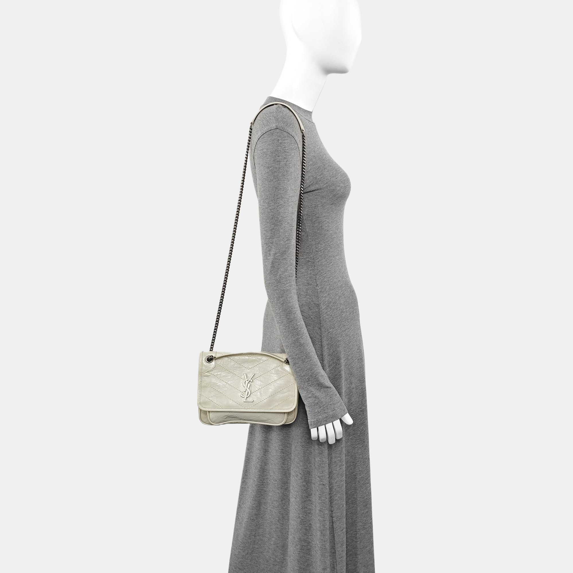 NIKI Small Chevron Calfskin White