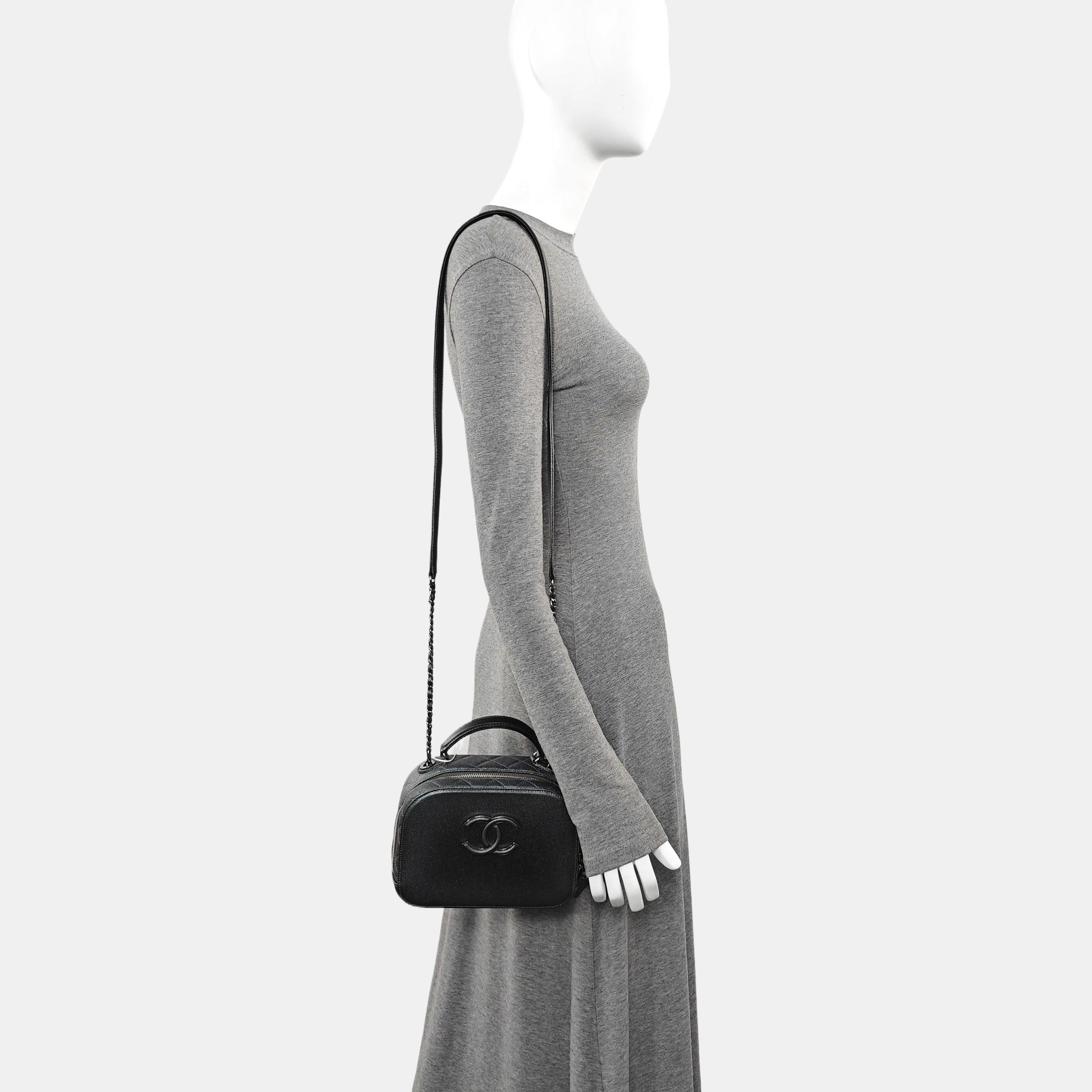 Quilted Grained Calfskin Shoulder Bag Gray
