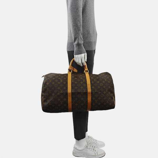 KEEPALL 50 Monogram Coated Canvas Brown