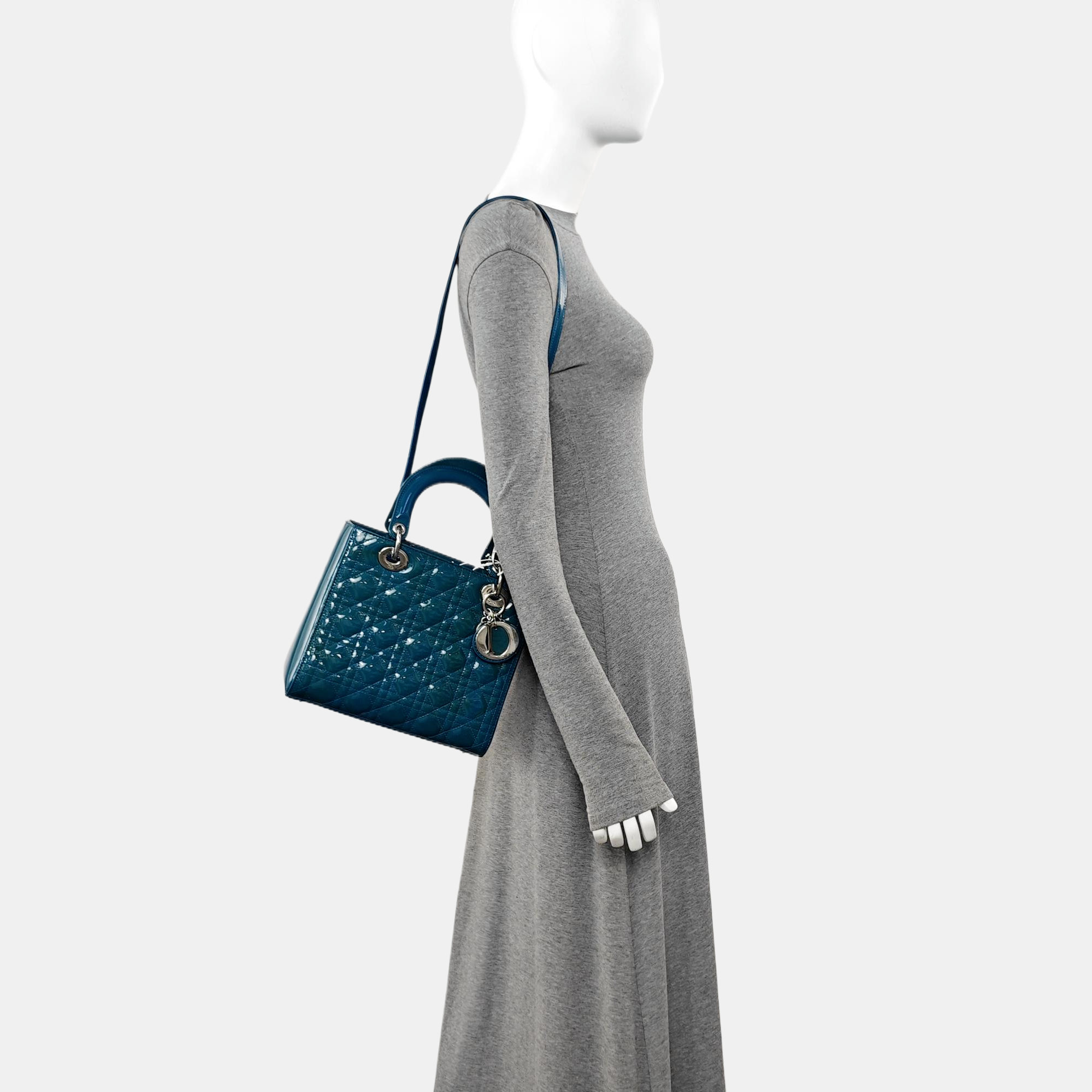 Lady Dior Medium Quilted Patent Leather Green
